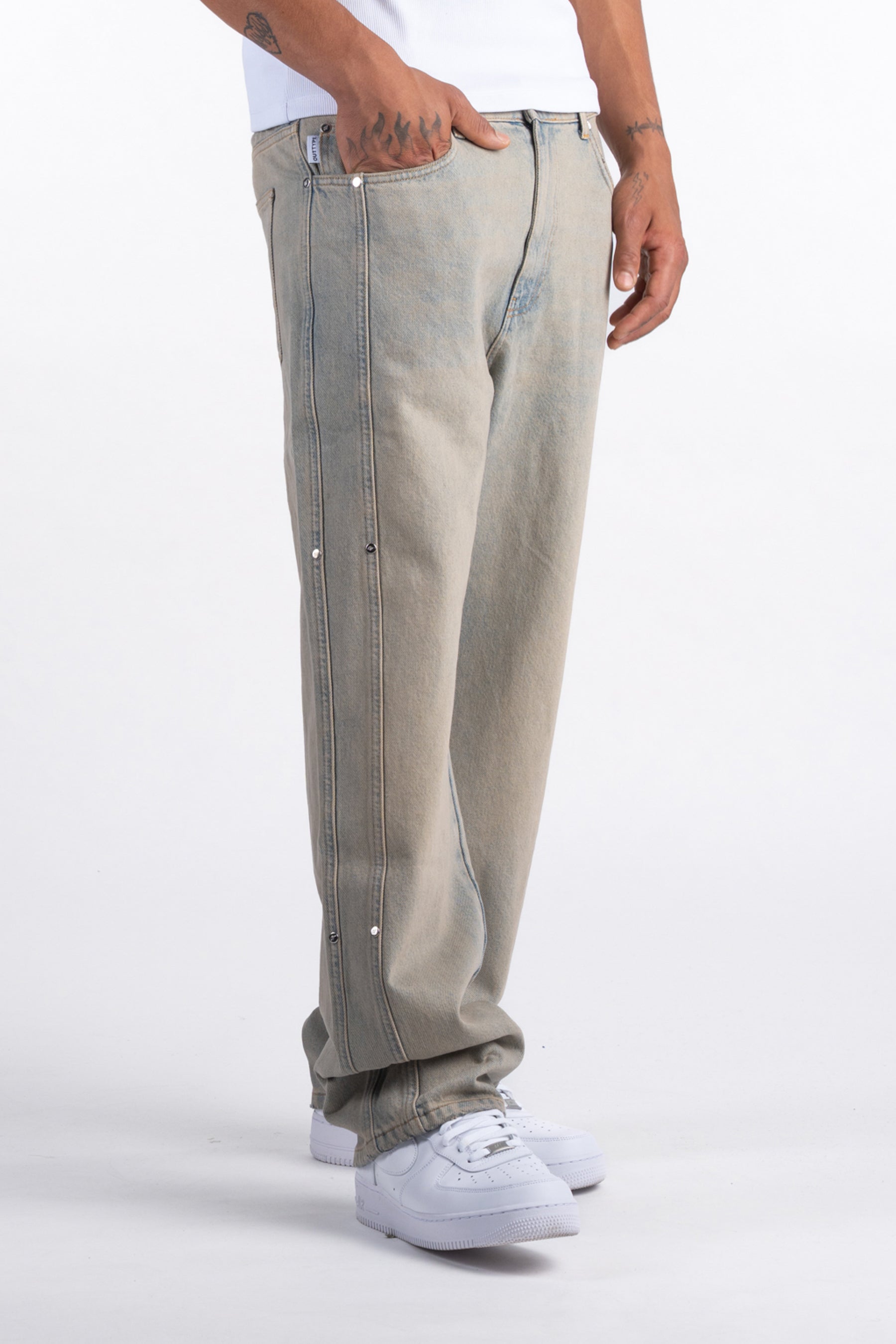 Sand Washed Rivet Denim