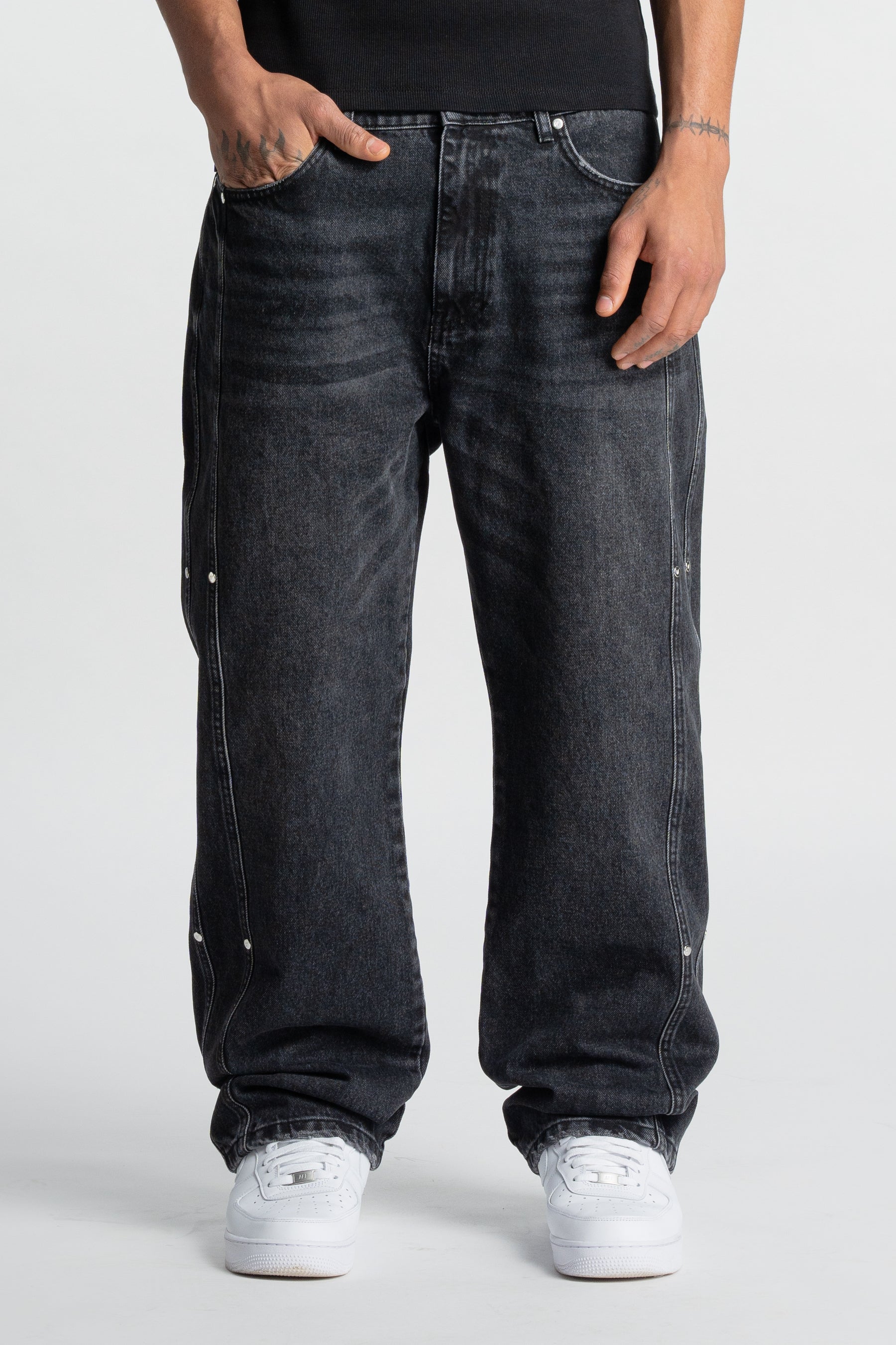 Washed Black Rivet Denim