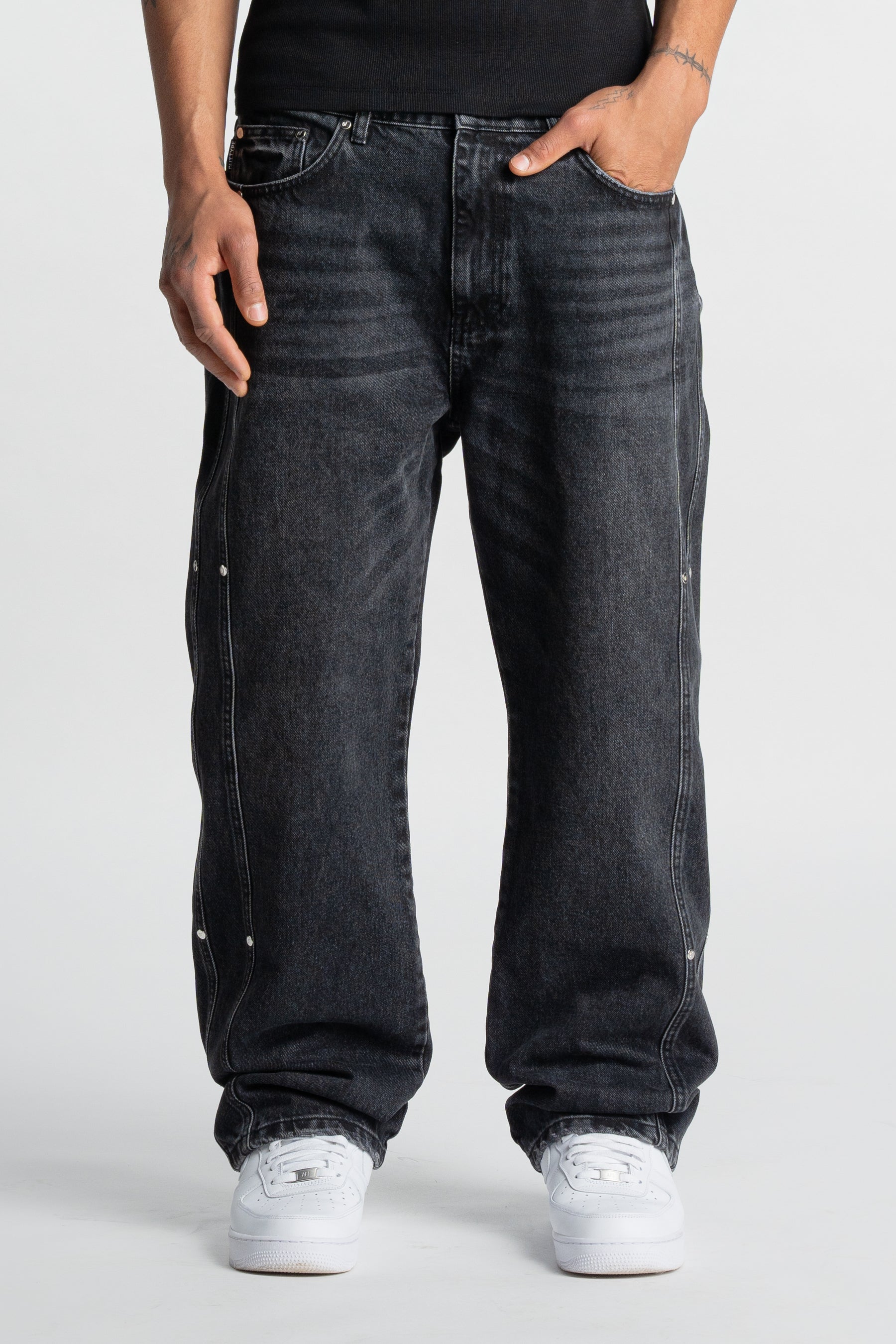Washed Black Rivet Denim