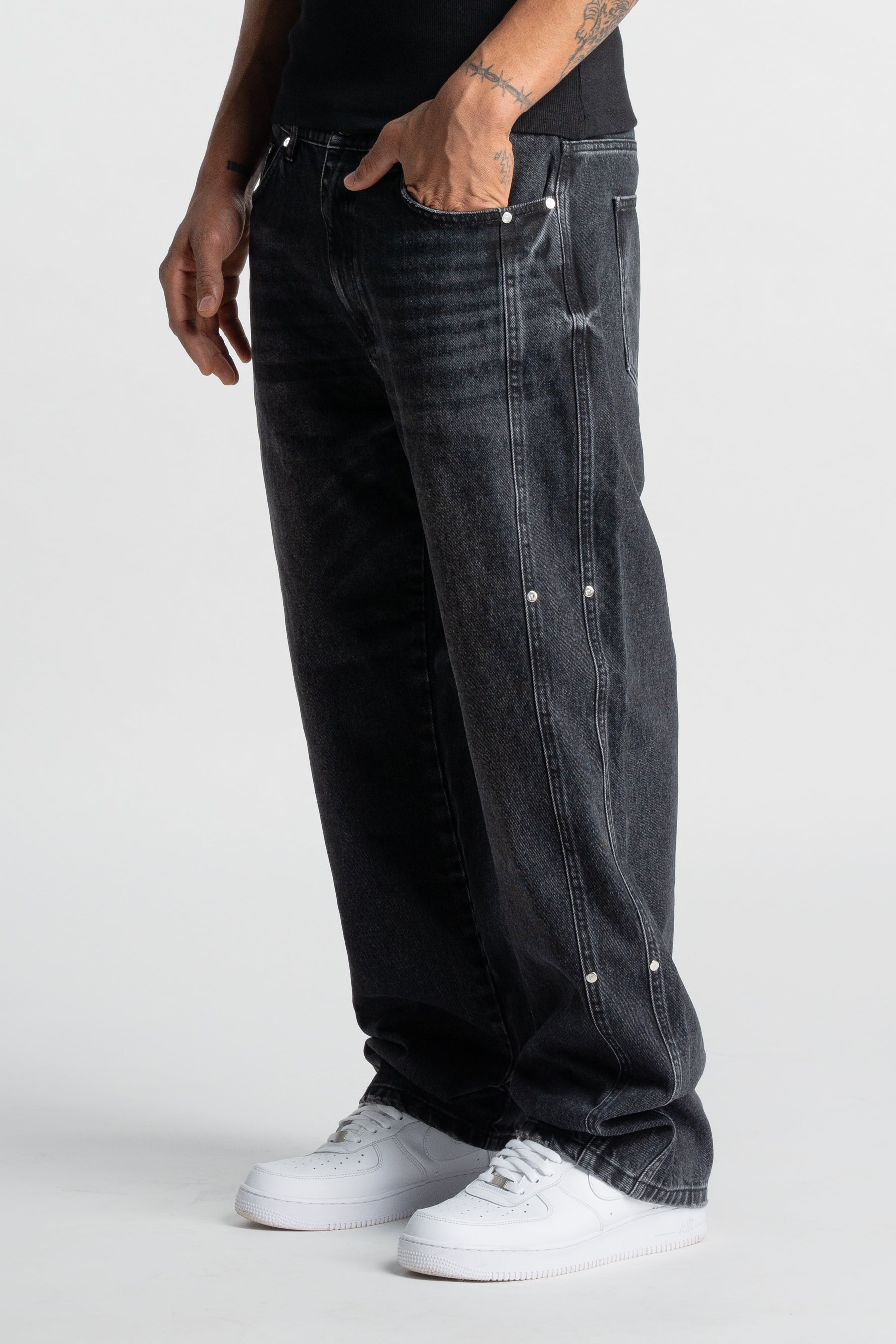Washed Black Rivet Denim