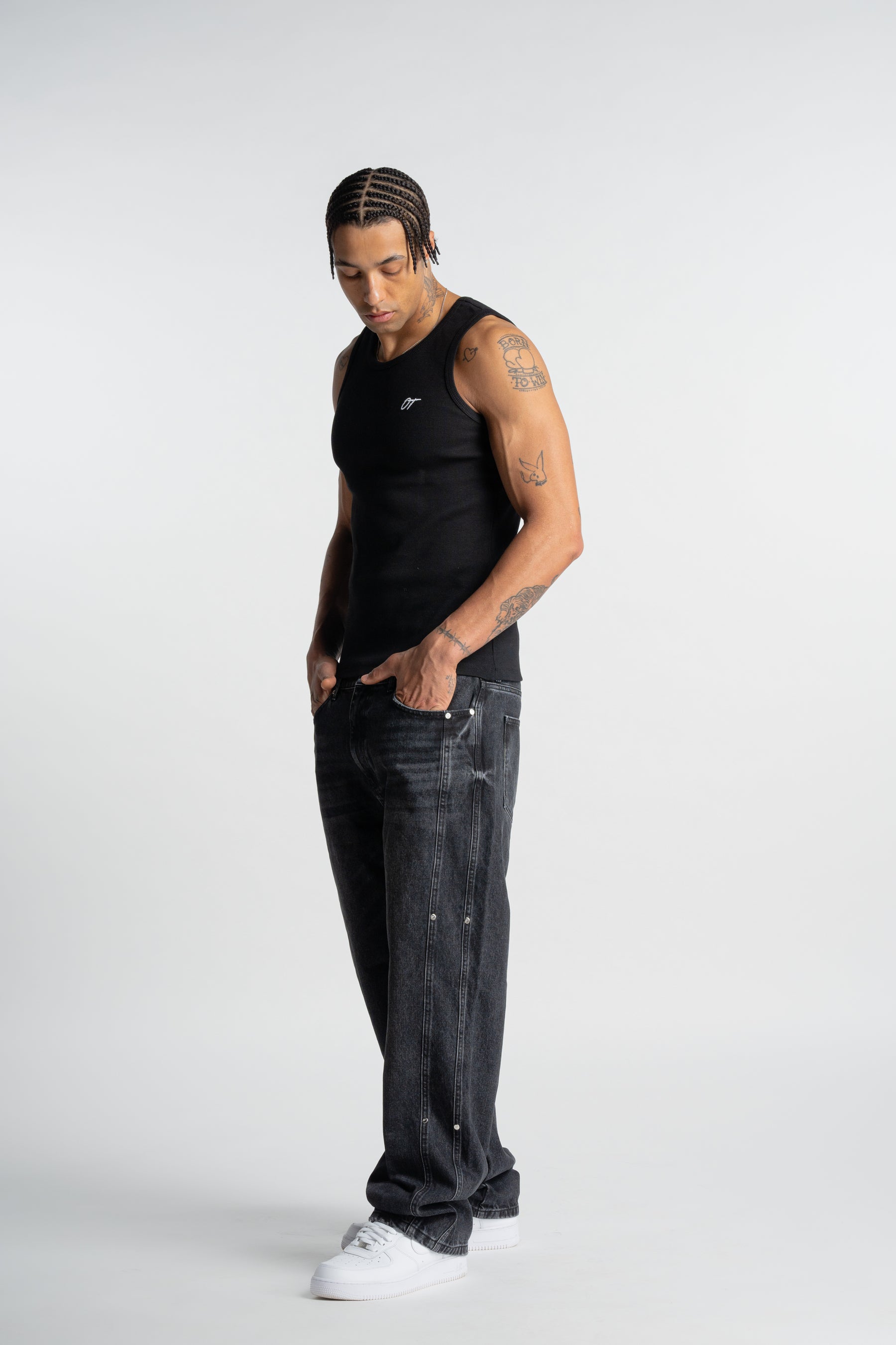 Washed Black Rivet Denim