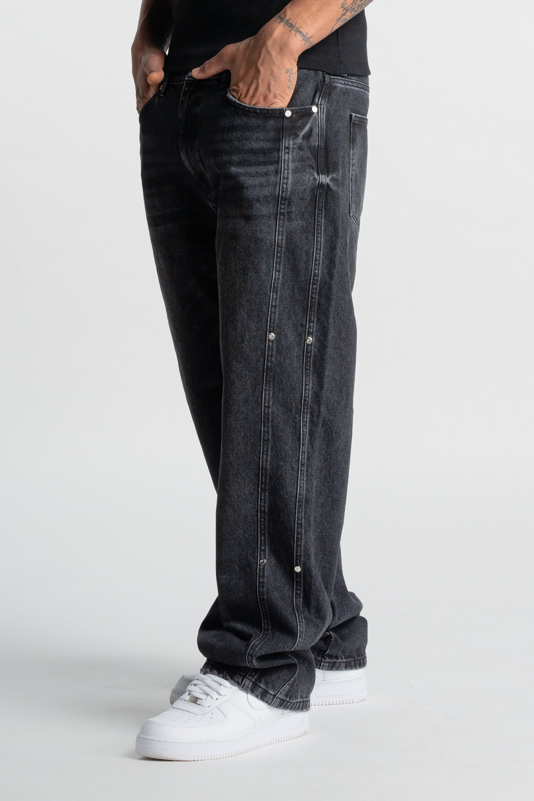 Washed Black Rivet Denim