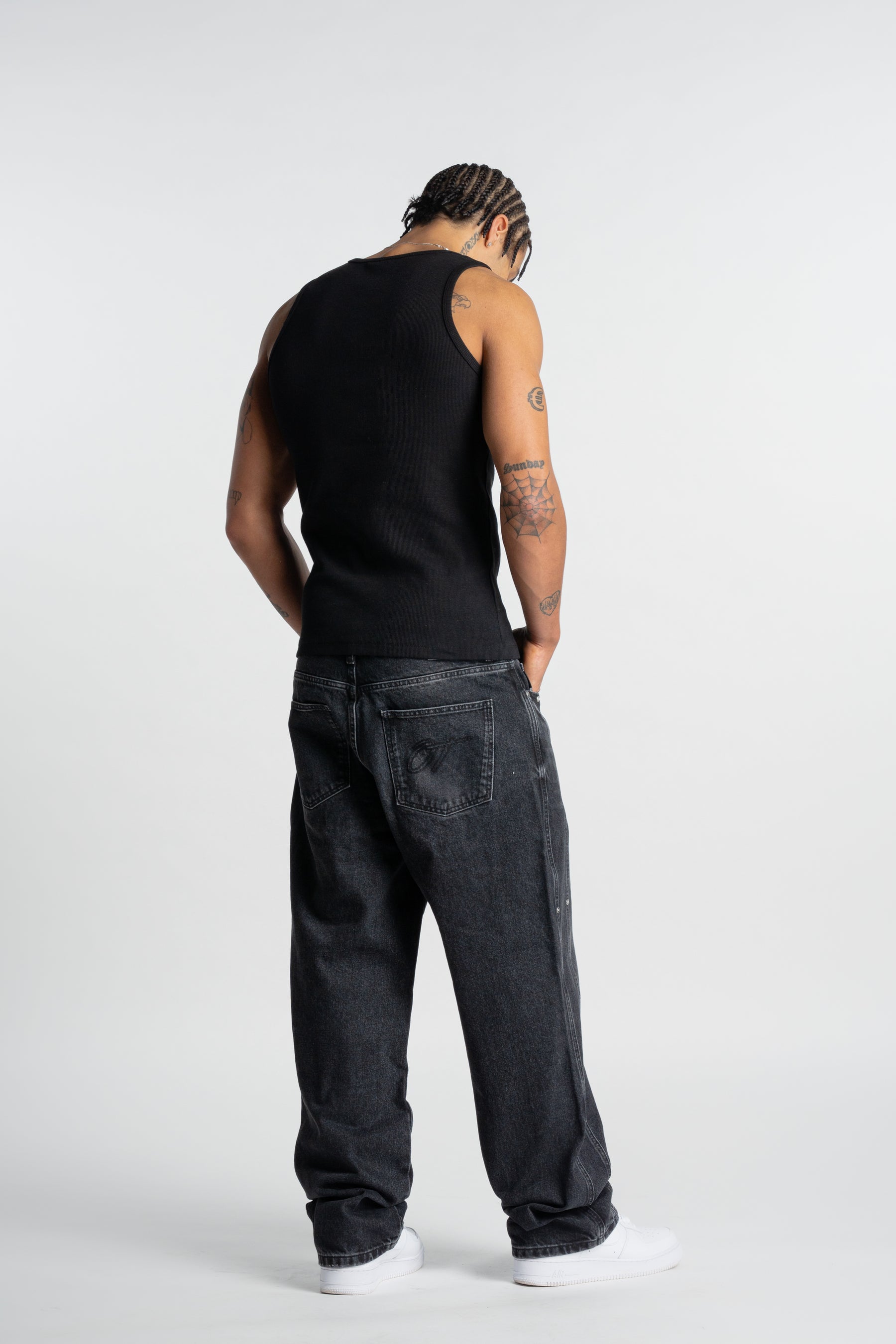Washed Black Rivet Denim