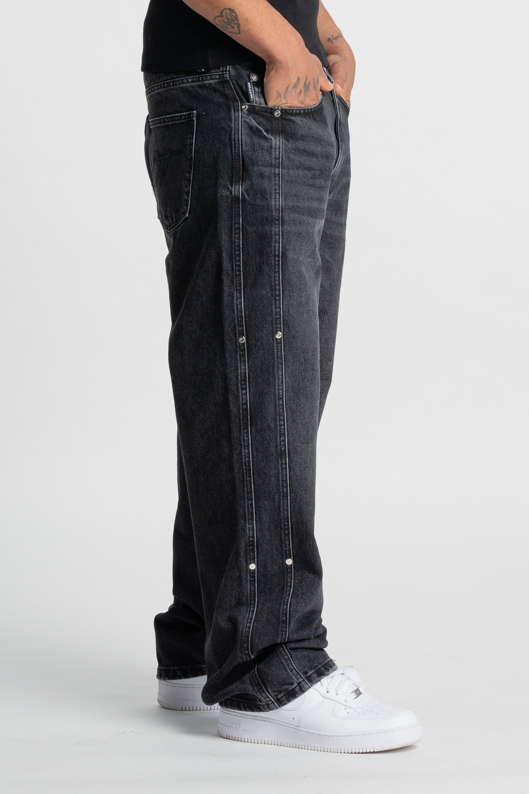 Washed Black Rivet Denim