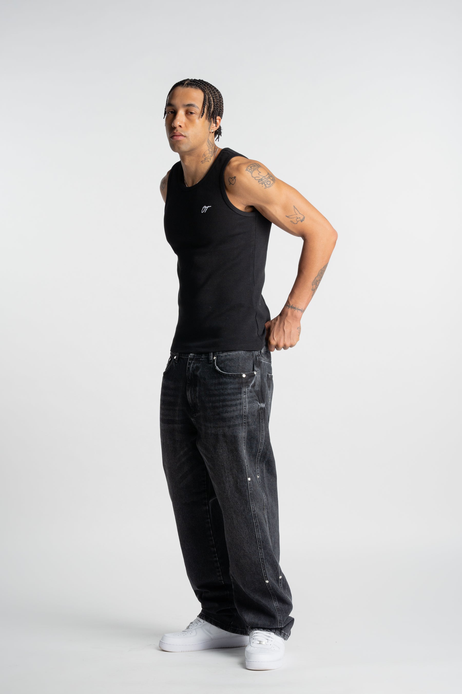 Washed Black Rivet Denim