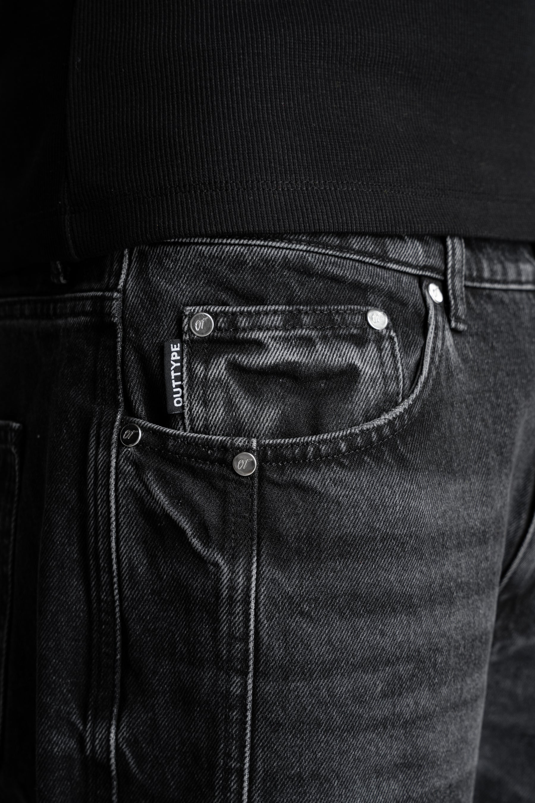 Washed Black Rivet Denim