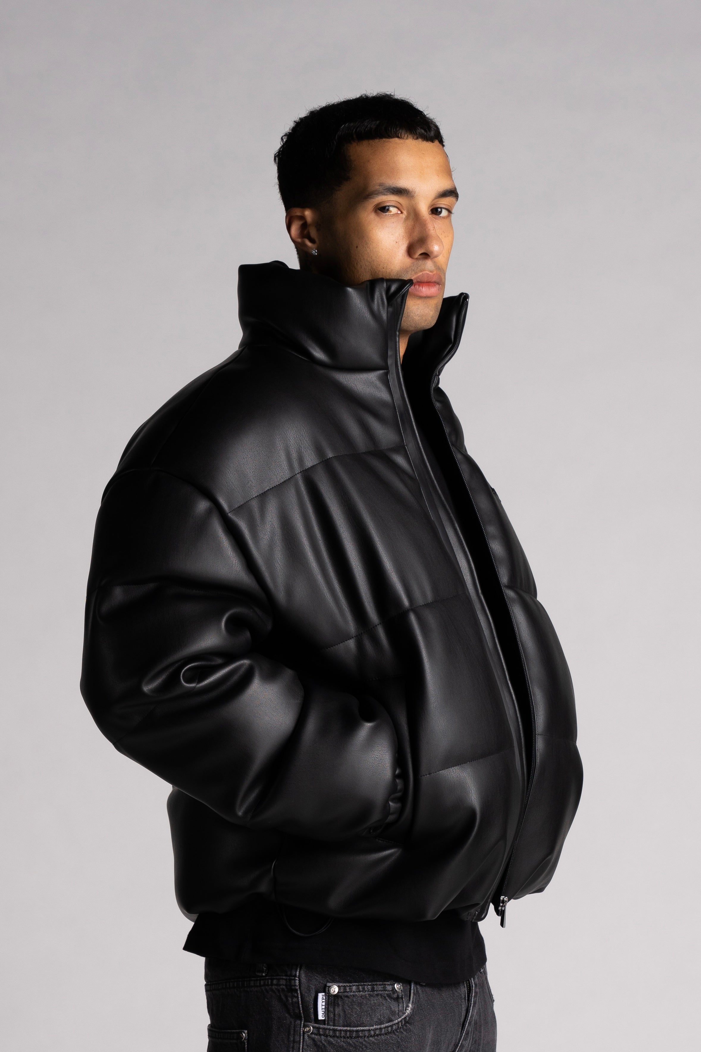 Black leather puffer online