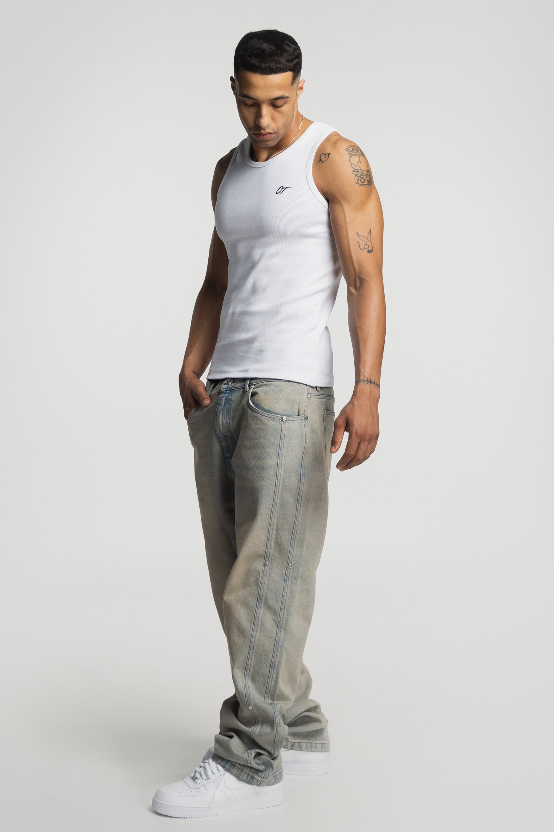 Sand Washed Rivet Denim