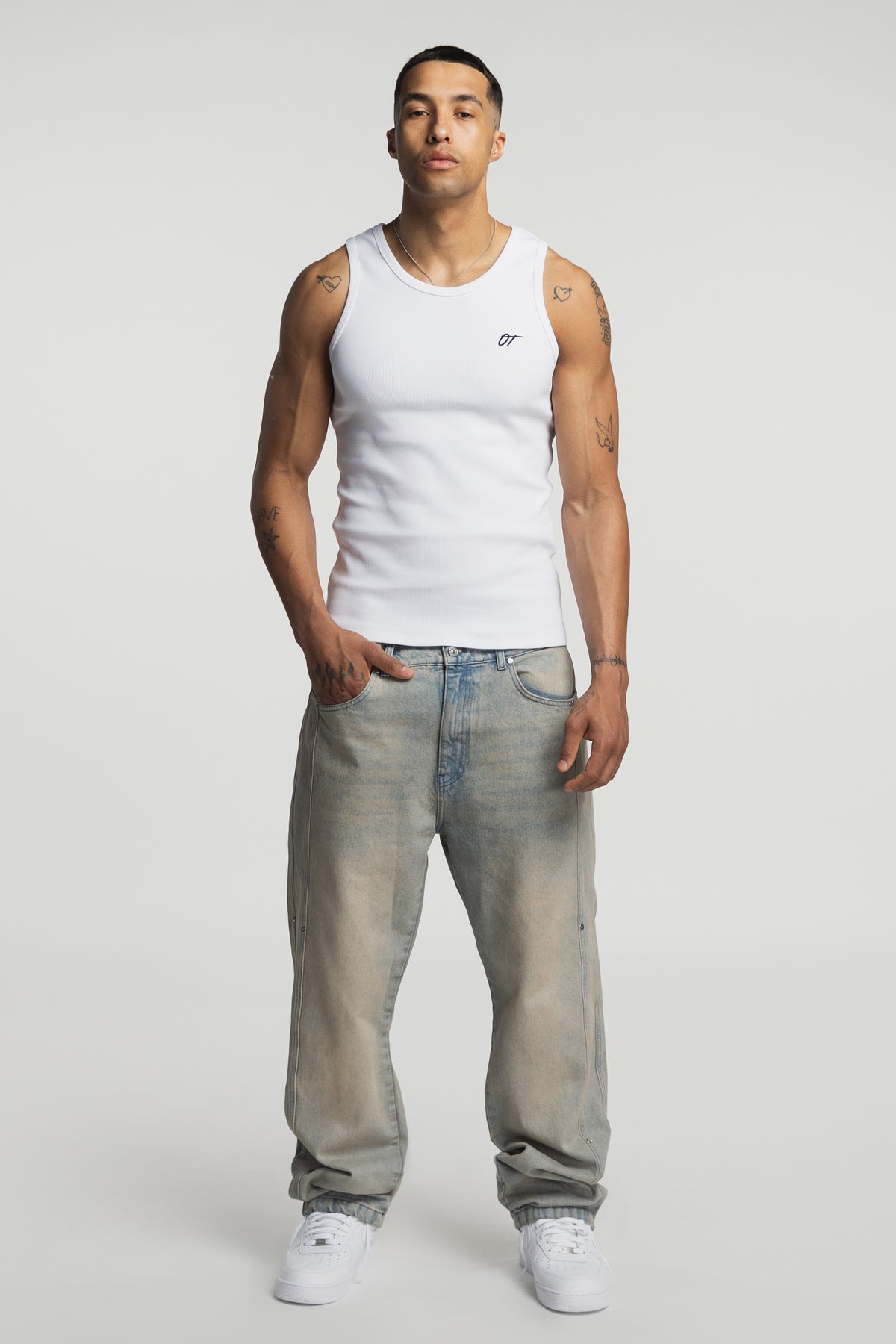 Sand Washed Rivet Denim