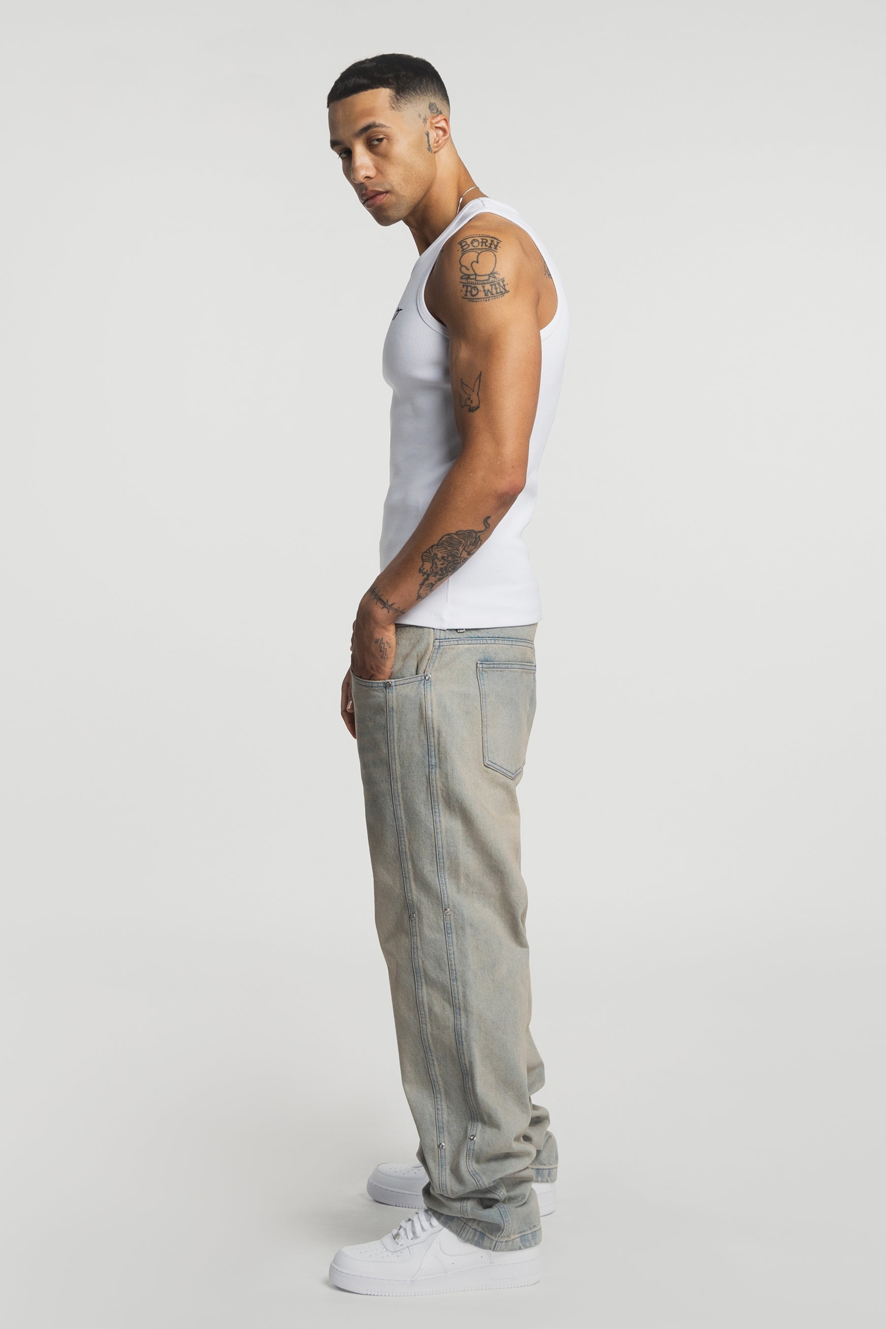 Sand Washed Rivet Denim