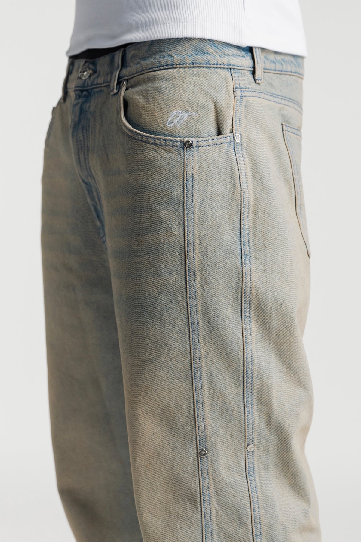 Sand Washed Rivet Denim