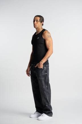 Washed Black Rivet Denim