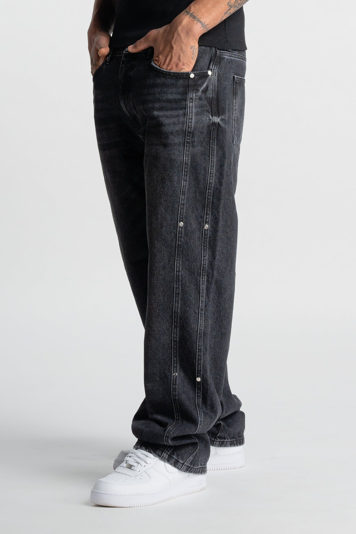 Washed Black Rivet Denim