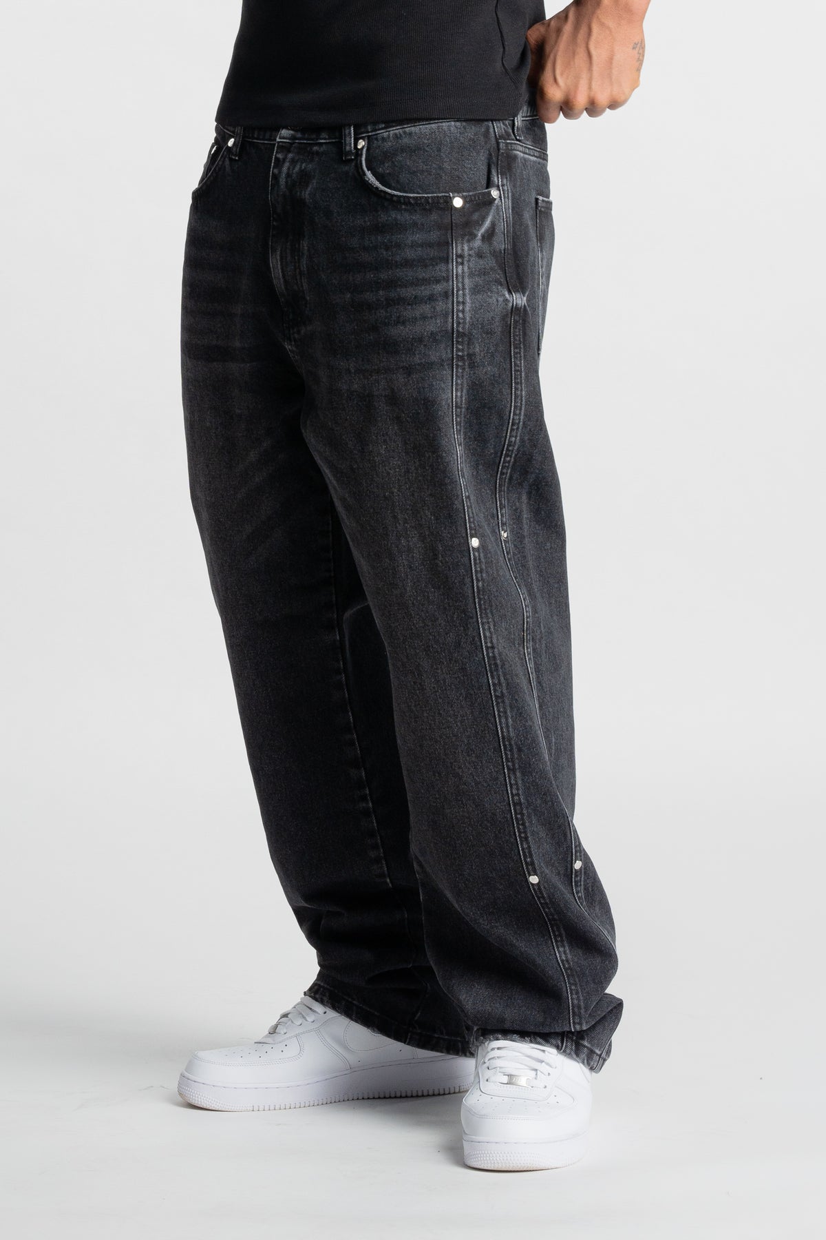Washed Black Rivet Denim